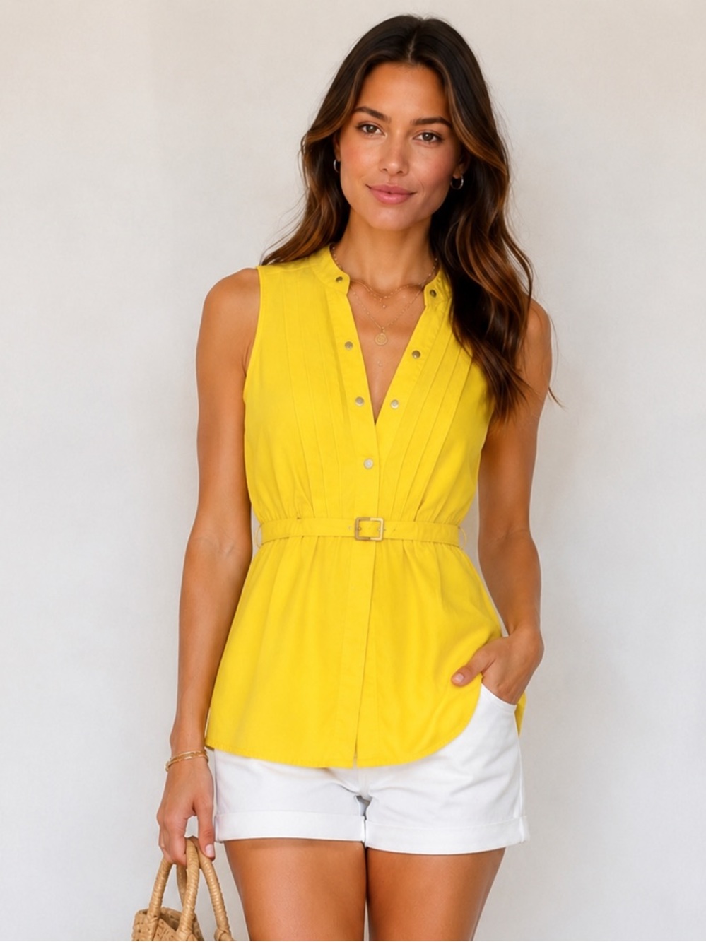 Vintage Express Early 2000s Y2k Yellow Editor Sleeveless Blouse XS
